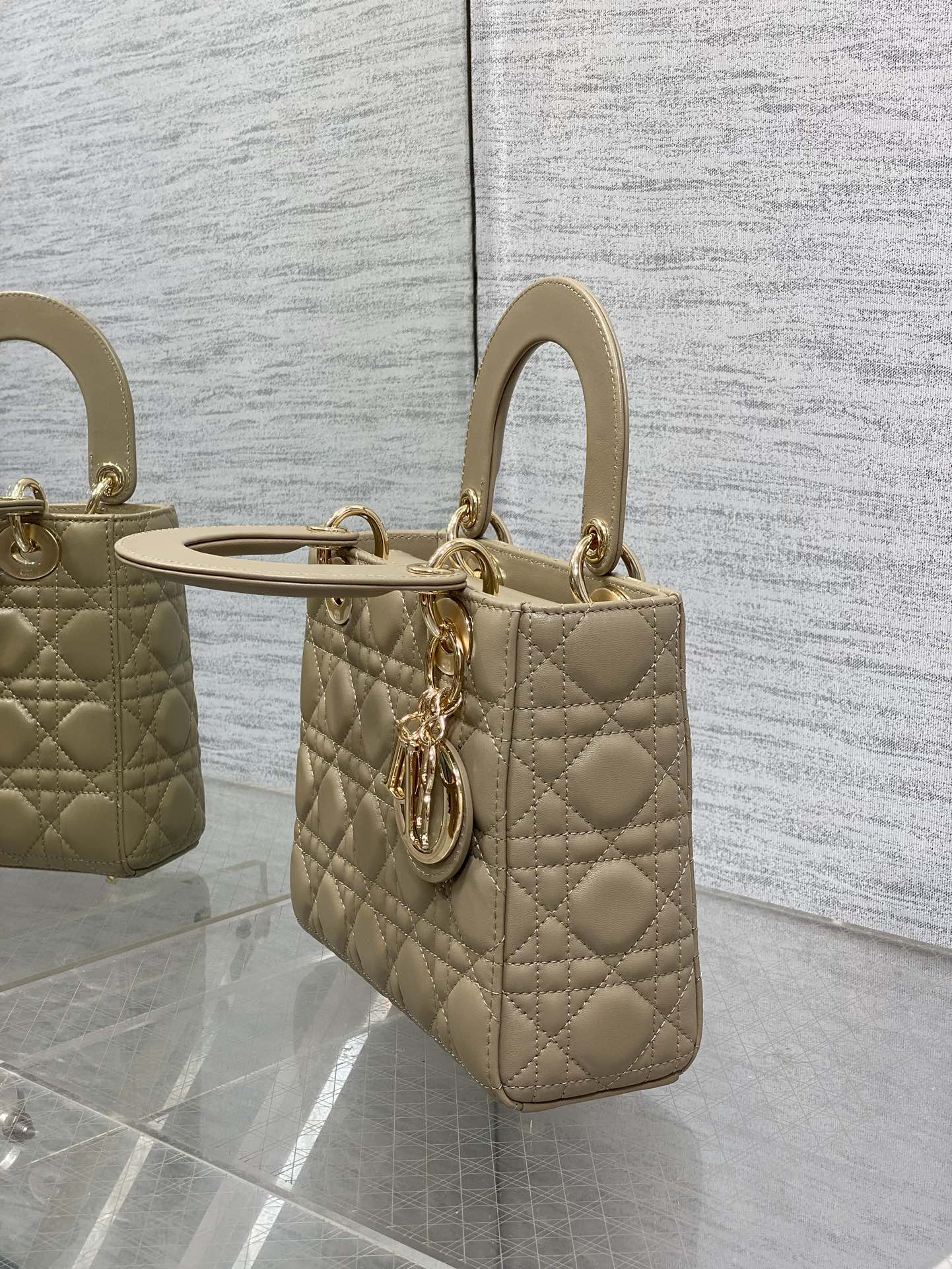 Small Lady Dior My ABCDior Bag Warm Taupe Cannage Lambskin